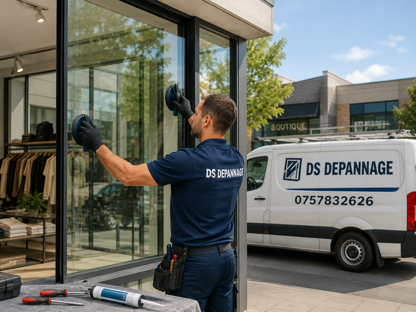Vitrier commerce Vernon 27200 pour vitrine magasin et porte vitrée